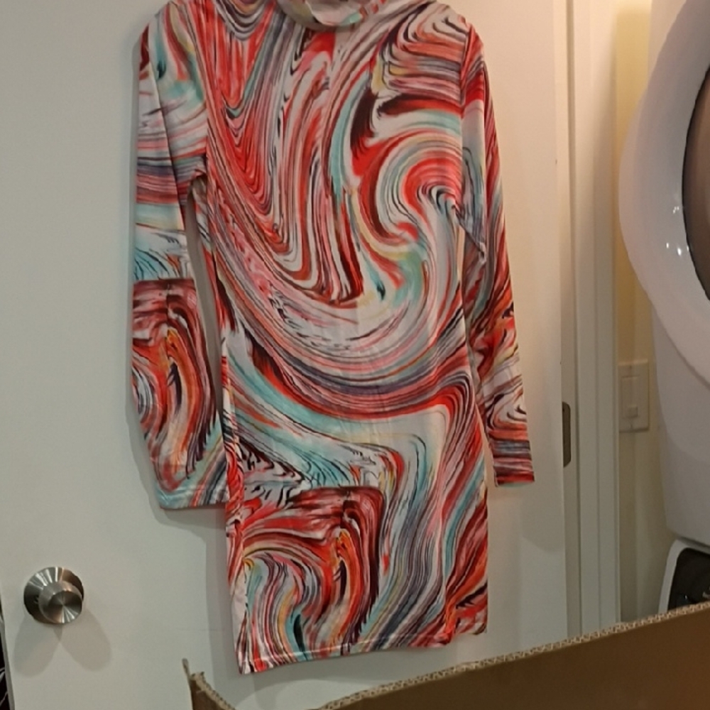 SHEIN Multicolor Swirl Long Sleeve Dress